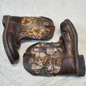 Justin Brown Leather Camo Real Tree Western Cowboy Boots 9.5 EE